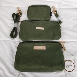 JuJuBe Chromatics Olive Be Set Complete Gold 3 Zip Pouch 2 Straps NEW Green JJB